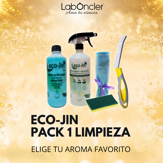 PACK 1 Limpieza ECOJIN+DIFUSOR+CEPILLO JUNTAS AMARILLO+BAYETA MICROFIBRA+ESTROPAJO CON ESPONJA