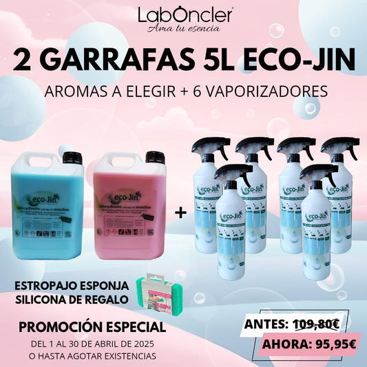 SET 2 BIDONES ECO-JIN A ELEGIR + 6 DIFUSORES +  ESTROPAJO DE SILICONA GRATIS