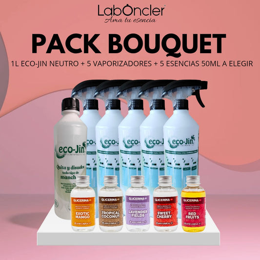 PACK BOUQUET (EJ NEUTRO 1L+5 DIFUSORES+5 ESENCIAS AROMATICAS A ELEGIR (Por favor indica las unidades de cada fragancia al final del pedido en las instrucciones especiales del pedido, Gracias.)