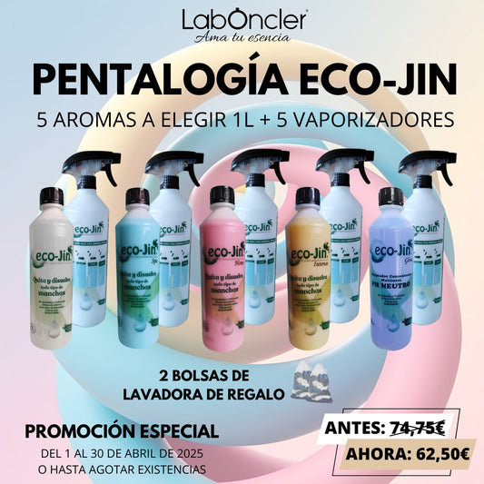 PENTALOGIA ECO-JIN ( AROMAS A ELEGIR) + 5 DIFUSORES + 2 BOLSAS DE LAVADO Por favor indícanos los aromas en las notas del pedido,Gracias.
