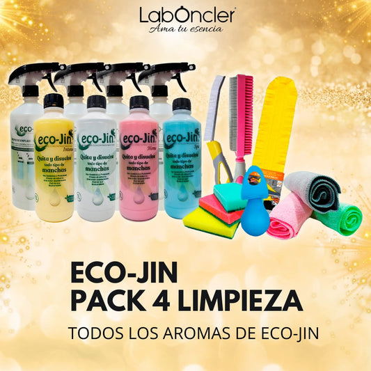 PACK 4 Limpieza 4 ECOJIN+4 DIFUSORES+PLUMERO+CEPILLO JUNTAS AMARILLO+CEPILLO TEXTIL ROSA+4 BAYETAS+4 ESTROPAJOS ESPONJA+BOLA DESCALCIFICADORA